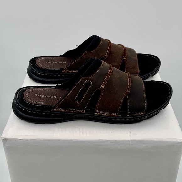 NWOT Rockport Men’s Darwyn Brown Slide Sandals Shoes, Size 10.5 - Picture 2 of 11